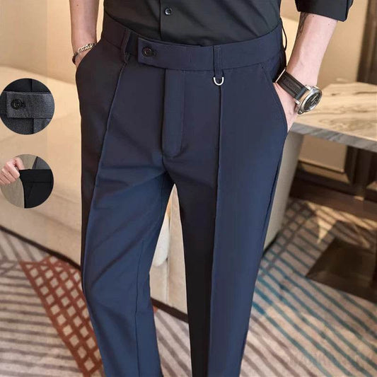 Men's business casual trousers, daily formal work pants, 2024 new high quality, plain color versatile ankle-length trousers. - AIAZ