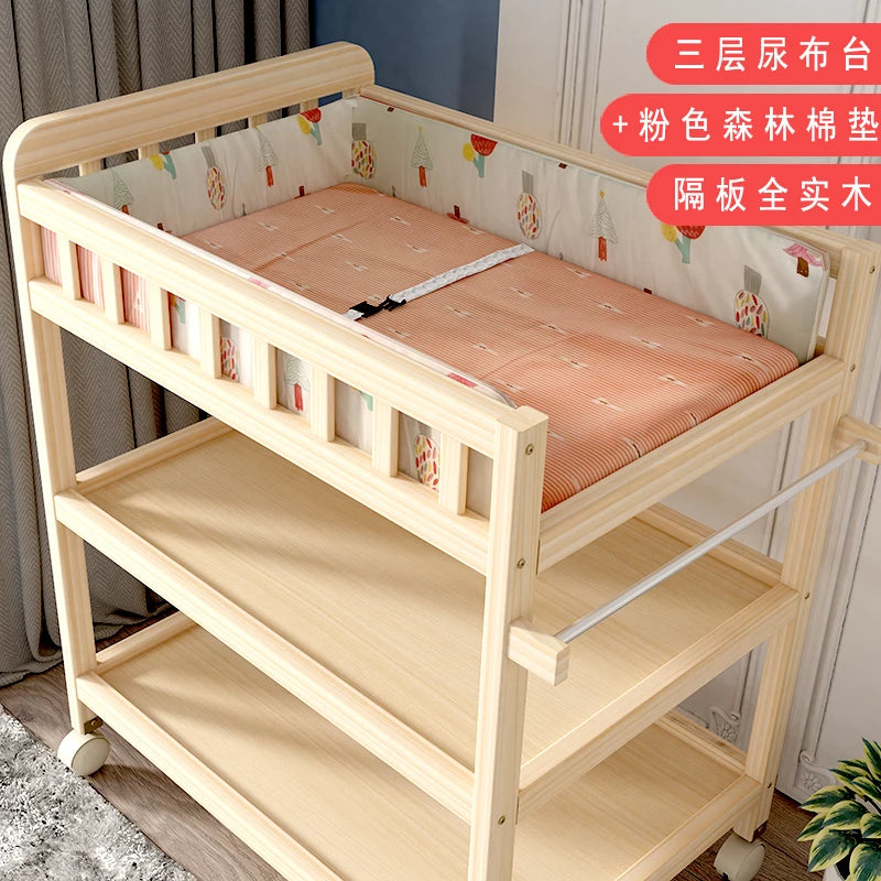 ZZ solid wood diaper changing table mobile care bath massage multi-functional baby newborn changing table
