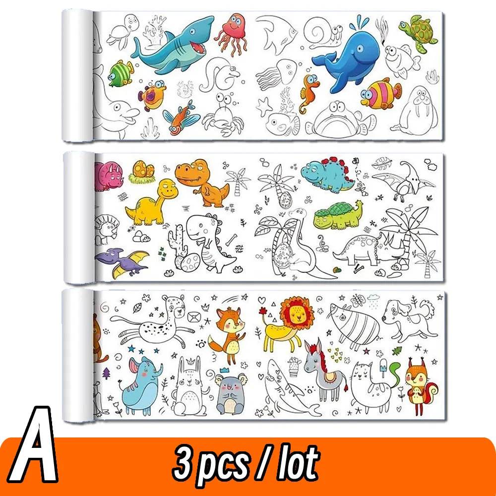90cm Animal Children's Drawing Roll DIY Coloring Paper Roll Color Filling Graffiti Paper-cut for Kids Painting Educational Toys - AIAZ