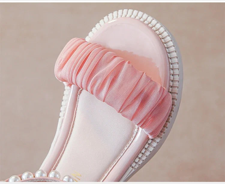 Children's Sandals Summer Elegant Girl Princess Dress Bowtie Sandals Fashion Beading Ankle Strap Kids Causal Sweet Roman Sandals