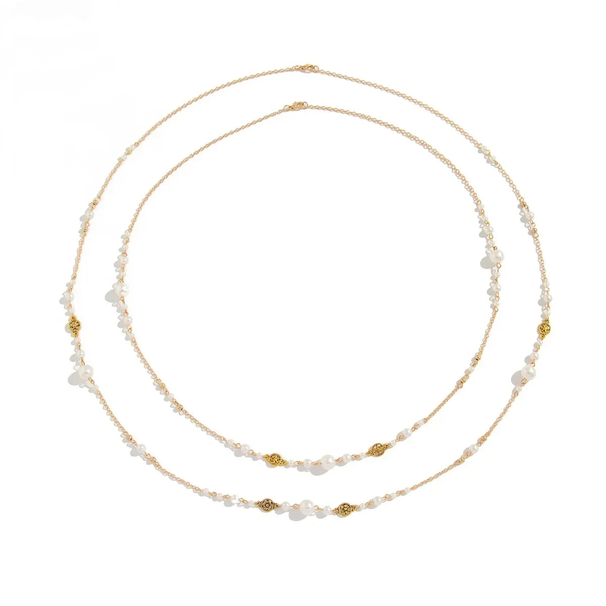 2Pcs/Set Hot Sale Temperament Imitation Pearl Long Chain Necklace for Women Fashion Statement Goth Sweather Link Neck Jewelry