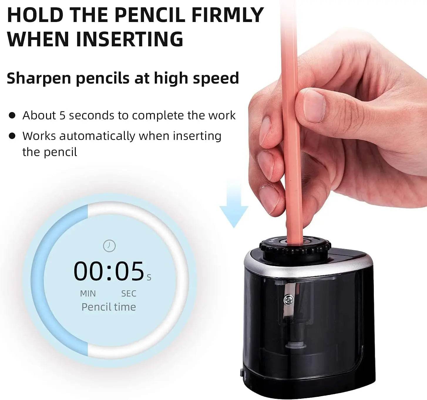 Portable Electric Pencil Sharpeners Fast Sharpen Back to School Supplies Sketch Writing Pencils(6-8mm) Student Classroom Office - AIAZ