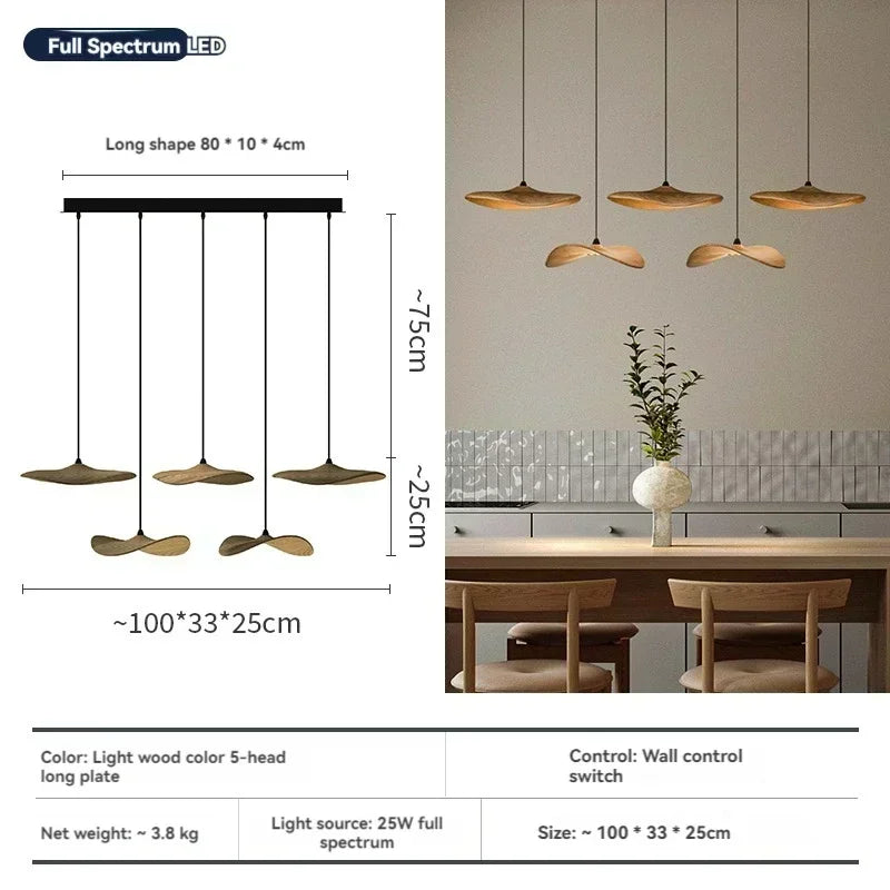 Japanese Lotus Leaf Chandelier Wabi Sabi Solid Wood Lamp Living Dining Room Zen Tearoom Villa Duplex Kitchen Island Linear Light