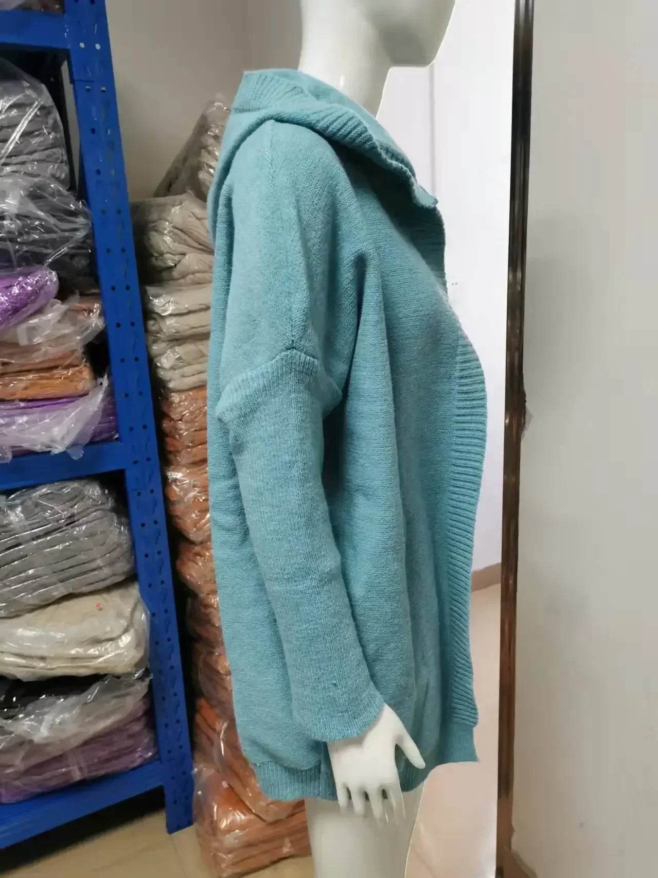 Women's Long Hooded Knitted Cardigan Sweater Warm Winter Overcoat Loose Fit Ladies Jumper Coat Knitwear Comfortable Knit - AIAZ