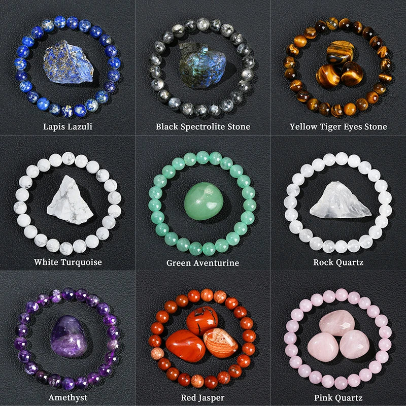 JD Natural Stone Lapis Lazuli Rock Quartz Amethyst Beads Bracelet for Women Men Reiki Healing Strand Bracelet Energy Jewelry