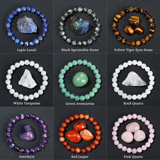 JD Natural Stone Lapis Lazuli Rock Quartz Amethyst Beads Bracelet for Women Men Reiki Healing Strand Bracelet Energy Jewelry