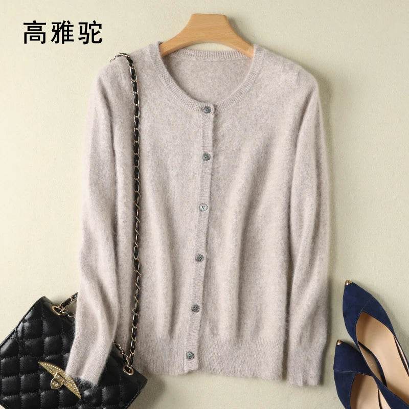 Women Cardigan Large Size Warm Pure Mink Cashmere Sweaters O-neck Loose Coat Female Sweater Ladies' Jacket Solid Knit Cardigans - AIAZ
