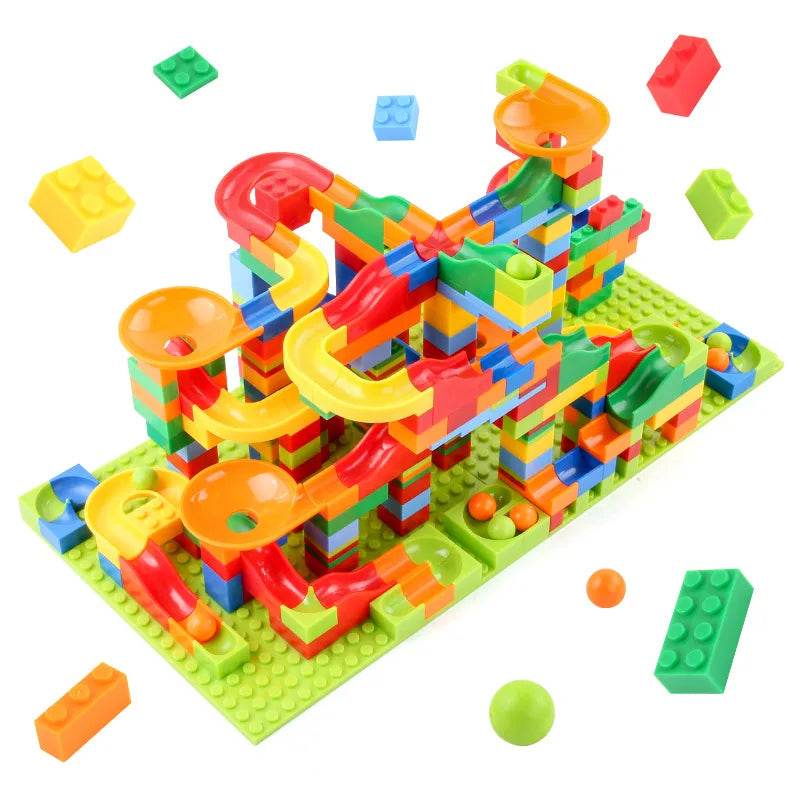 Marble Race Run Block Small Size Building Blocks Maze Ball Funnel Slide Blocks DIY Creative Bricks Assemble Toys Bulk Model Toys - AIAZ