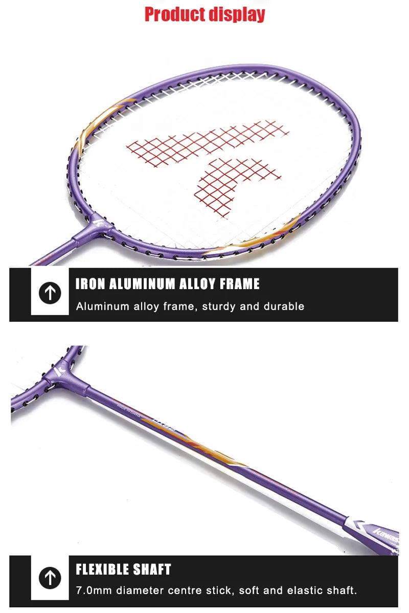 Kawasaki Badminton Set with 2 Badminton Rackets, 3 Shuttlecocks, and Carrying Badminton Bag Suit for Badminton Practice