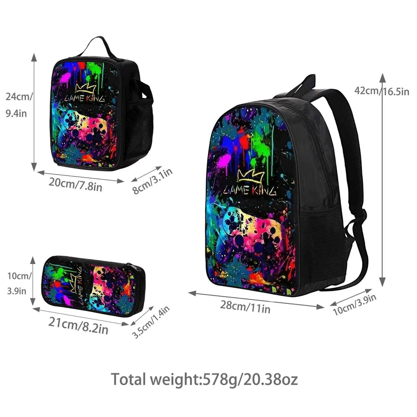 School Bags for Children Boys Game Pad Pattern Backpacks Kids Satchels Primary School Grade 1-3 Students 3 Pieces Set Backpacks - AIAZ