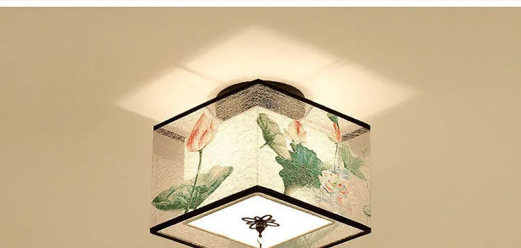 New Chinese Chandelier Lustre Ceiling Lamp Simple Corridor Chinese Painting Ceiling Lights Creative Suspendu Lotus Led Lighting