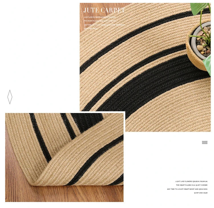 Living Room Carpet Home Decoration Natural Jute Hand Woven Bedroom Rug Fashion Minimalism Wear-resistant Durable Breathable Mat