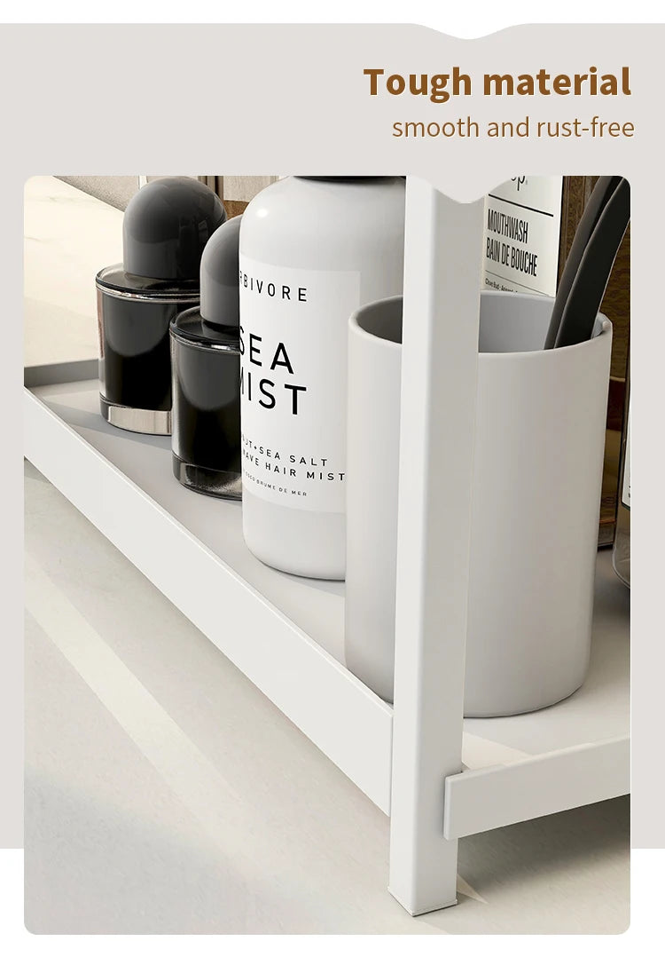 2 tier Multifunctional Countertop Storage Rack,Bathroom cosmetic Storage,Kitchen spice holder,Large-Capacity,Black and white