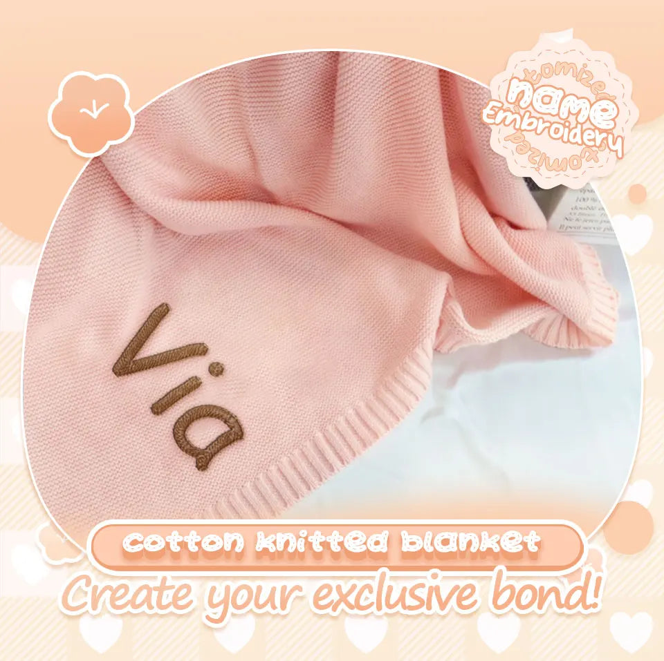 Embroidered Name Knitted Blanket  Stroller Cover Kids Cotton Nap Blanket for Newborn Shower Gifts
