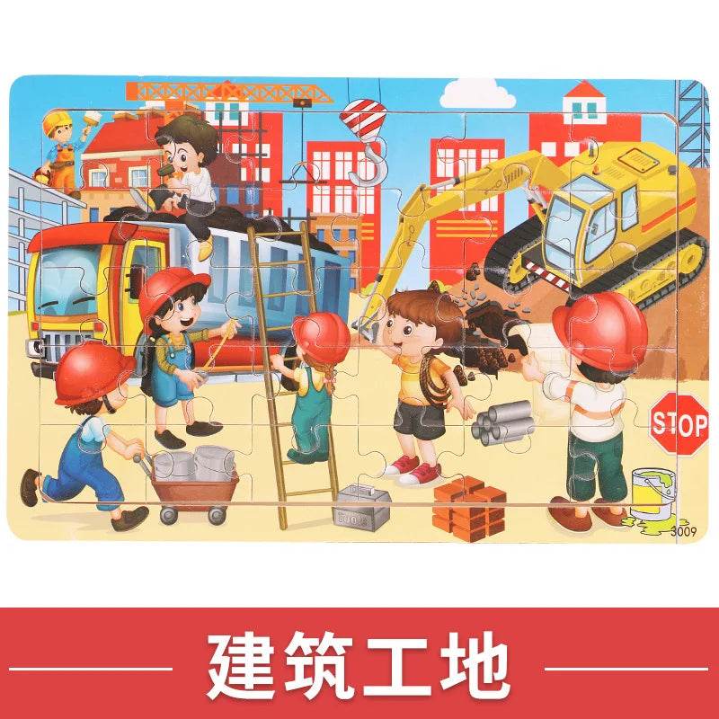 NEW Wooden 30pcs Puzzles Children Animal Dinosaur Cartoon Plane Puzzle Baby Early Education and Intellectual Building Block Toys - AIAZ