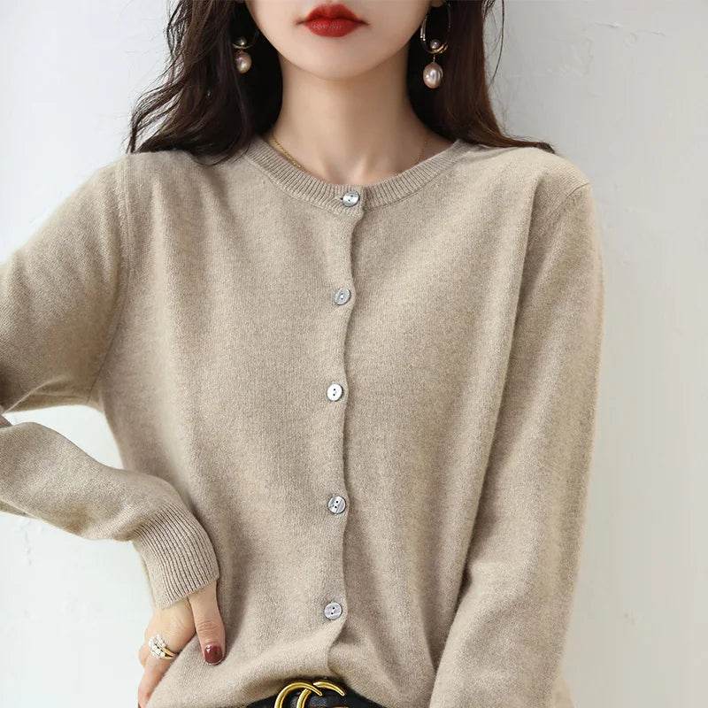 Knitted Cardigan Women's Sweater Autumn And Winter 2022 New Solid Color Coat Round Neck Short Long Sleeve Loose Korean Fashion - AIAZ