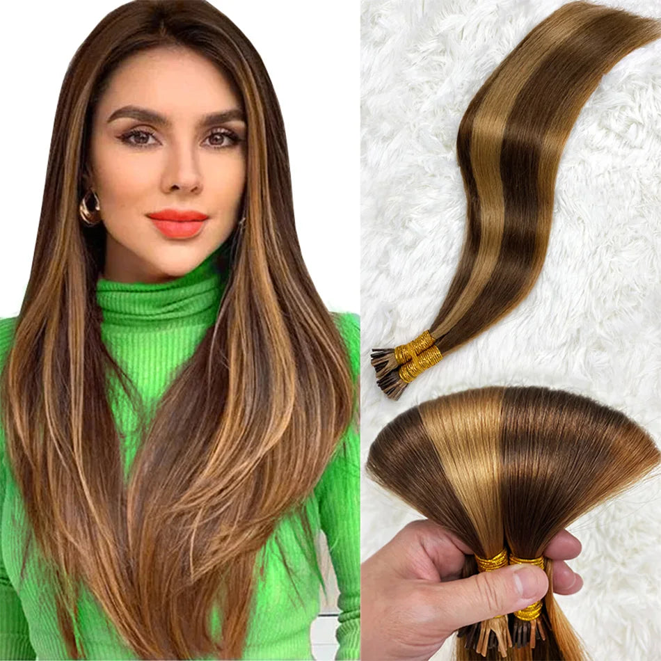 I Tips Virgin Hair Extensions 27# For Black Women 100% Remy Bulk Hair I Tip Natural Hair Extensions Straight Natural Fusion 613#