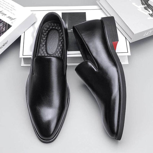 Business Formal Slip-On Leather Shoes Men's Casual Moccasins Black Wedding Shoes Dress Fashion Oxford Shoes Pointed Office Shoes - AIAZ