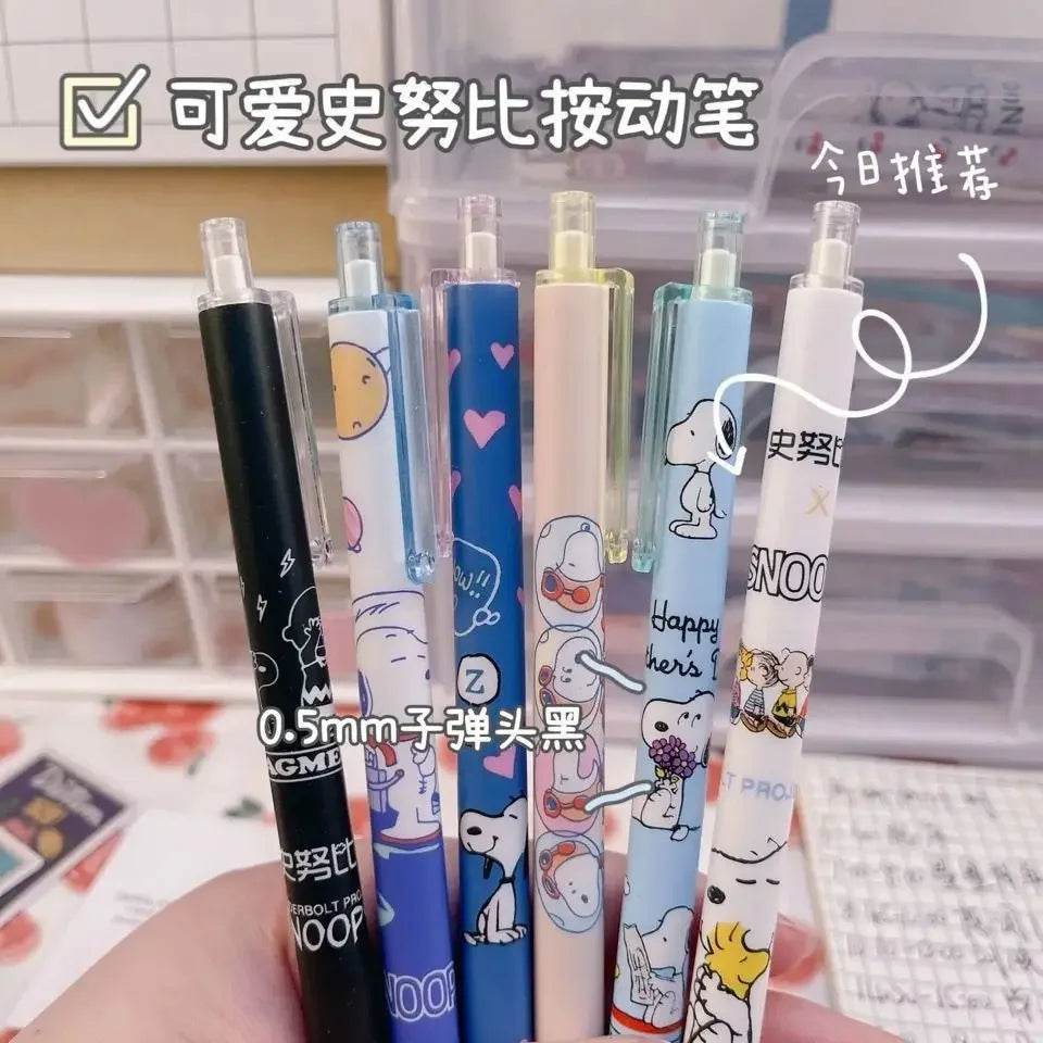 6pcs Snoopy Neutral Pen 0.5mm Black Water Pen for Writing Notebooks Girls CuteSchool Office Supplies Accessories Stationery Gift - AIAZ
