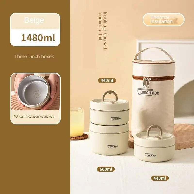 Portable Insulated Food Lunch Container Set with Thermal Lunch Box 3 Separate Stackable Lunch Container for Adult Kids