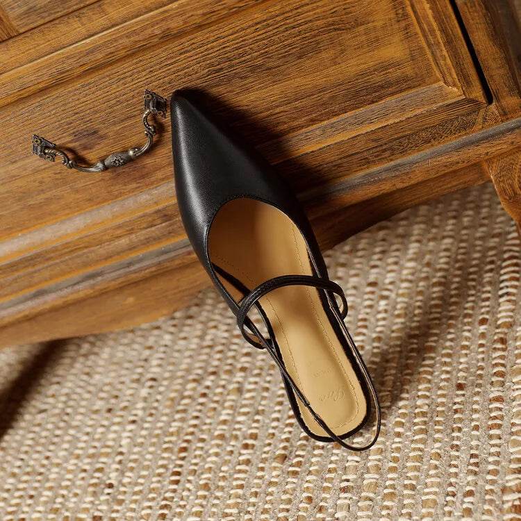 Summer Sandals Sheep Leather Women Shoes Pointed Toe Low Heel Women Pumps Genuine Leather Cover Toe Sandals for Women Handmade - AIAZ