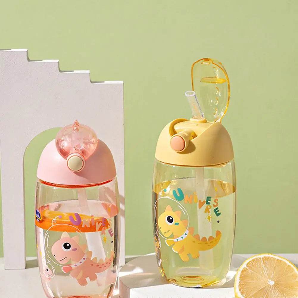 500ml Children's Dinosaur Water Bottle With Silicone Straw Leak Proof Plastic Water Bottle Summer Children's Water Cup - AIAZ