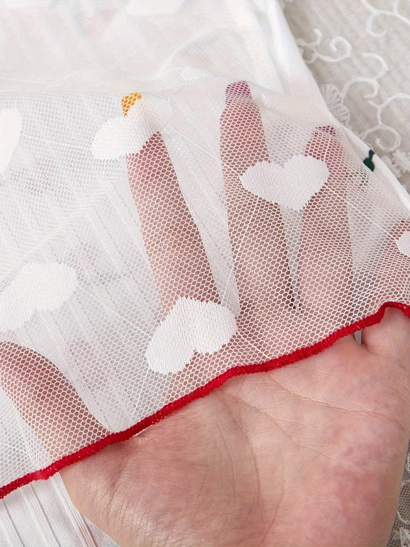 Women's Pajamas Set V-Neck Sleeveless Camisole Vest Cherry Printed Knitted Splicing Mesh Pants Sexy Home Pijama 2 Piece Woman - AIAZ