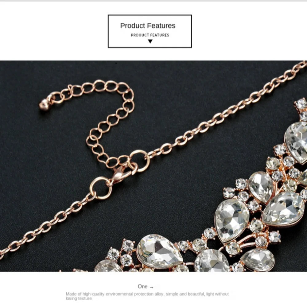 Fashion Crystal Bridal Necklaces Earrings Shining Elegant Rhinestone Jewelry Set Exquisite Necklace Earrings Set Banquet