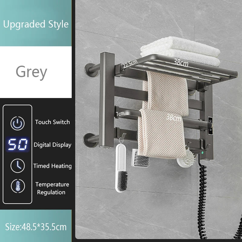 Smart Home Electric Heated Towel Rail Grey Electric Bathroom Bath Towel Dryer Warmer Heaters Punch Free Towel Rack Radiator 110v