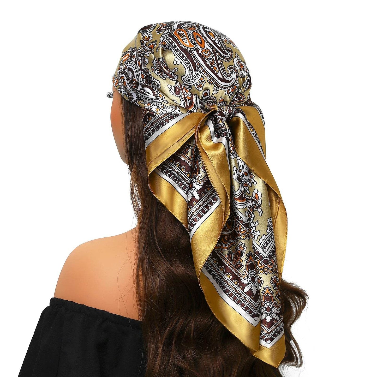 Head Scarf Women Luxury Brand Square 90*90cm Silk Foulard Satin Bandana Cheveux Soft Neckerchief Hijab Hair Scarves For Ladies - AIAZ