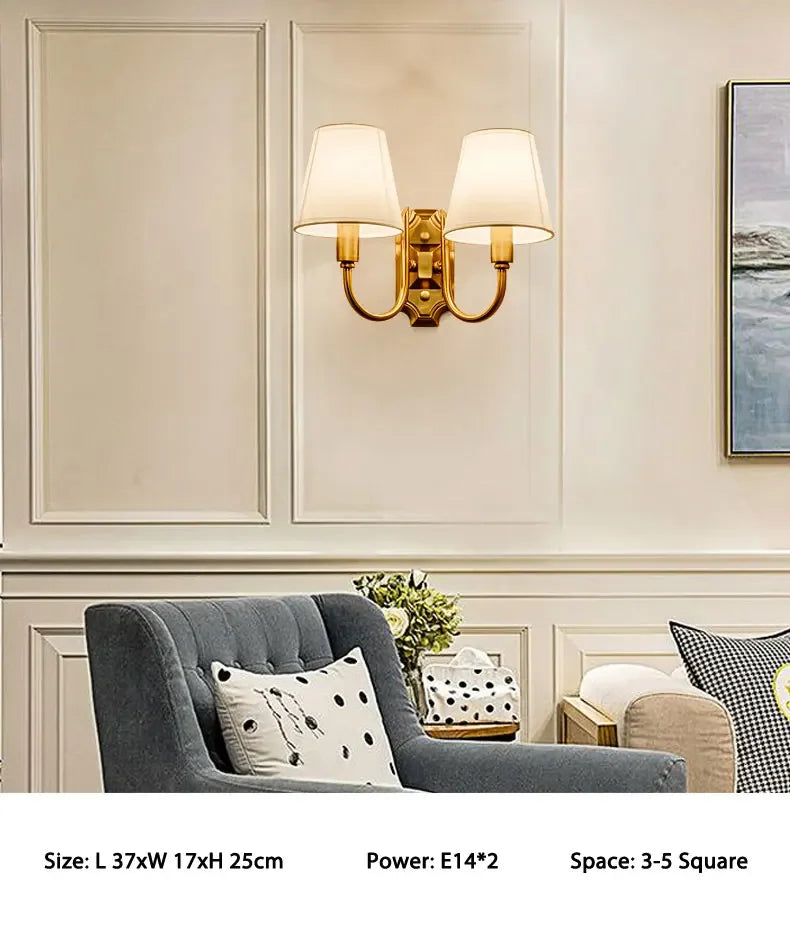 European Style Copper Led Color Wall Lamp Bedroom Bedside Living Room TV Background  Light Simple Hotel Villa Decor Lighting
