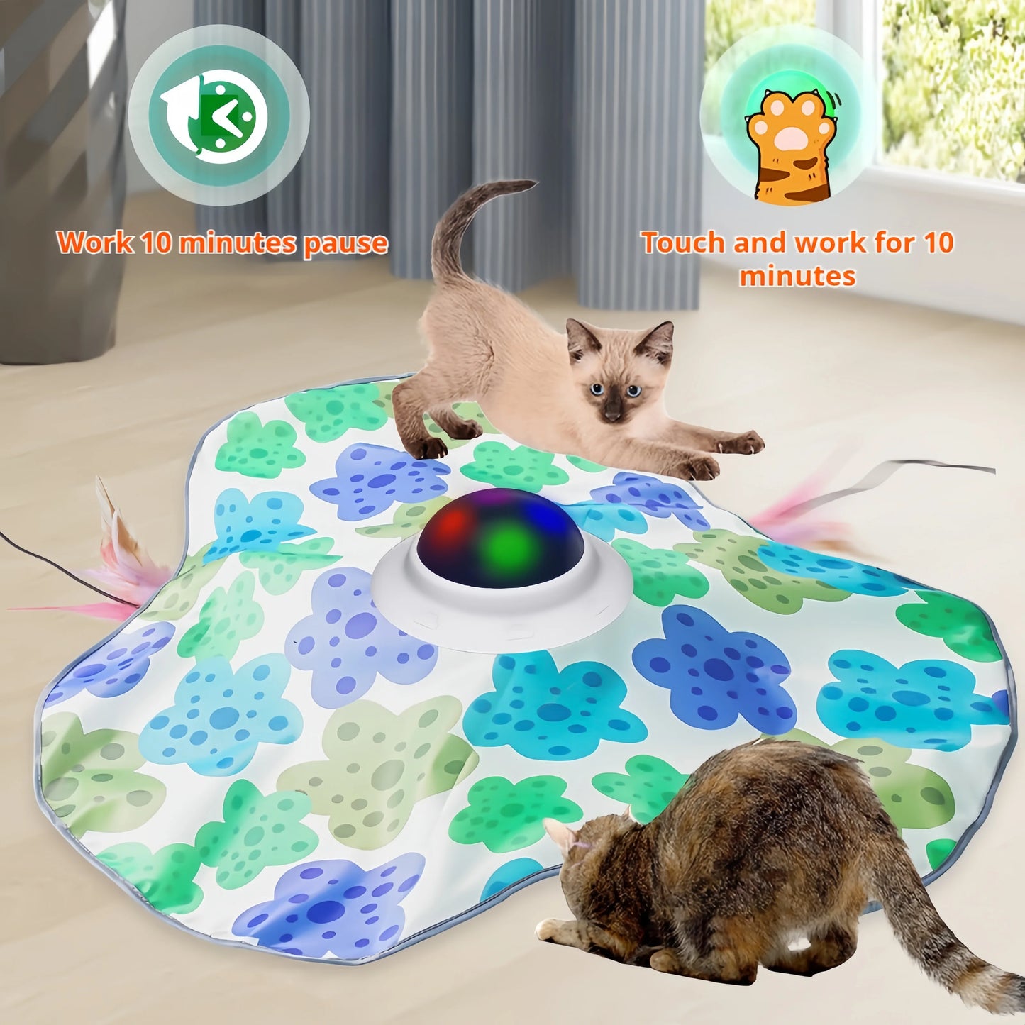 Interactive Cat Toys Rechargeable,Moving Concealed Feathers,Rotating toys,Touch Activated Cat Kitten Toy Cat Exercise Toys