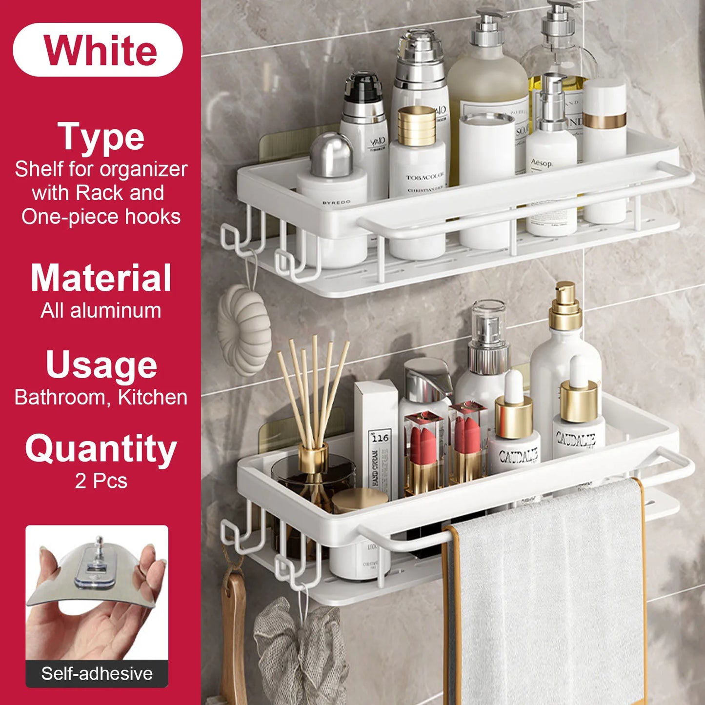 Bathroom Shelf No Drill Wall Mounted Shampoo Bottle Shower Corner Rack Toilet Storage Rack Aluminum Bathroom Kitchen Accessories