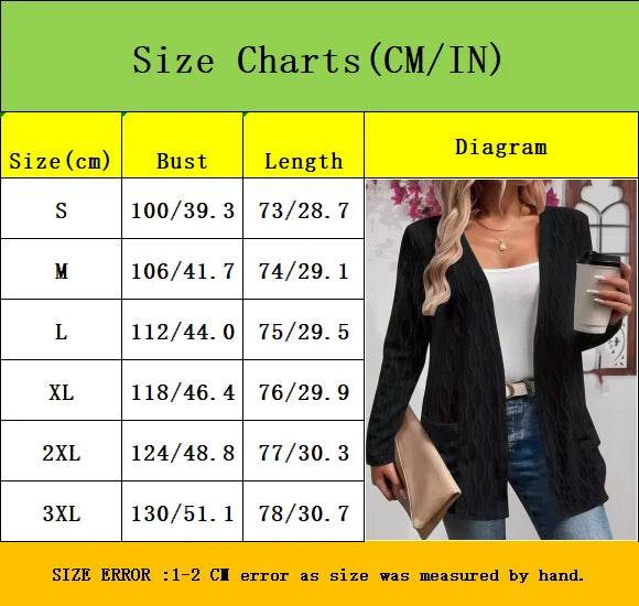 Comfy Fall Cardigan for Women, Casual Elegant Solid Textured Fabric Pocket Front Open Women's Loose Cover Up - AIAZ
