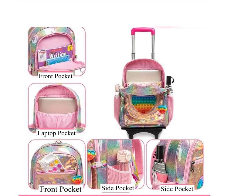 School Wheeled backpack Bag School bag with wheels Trolley Satchel bag Kids School Rolling backpack for girls School Trolley Bag - AIAZ