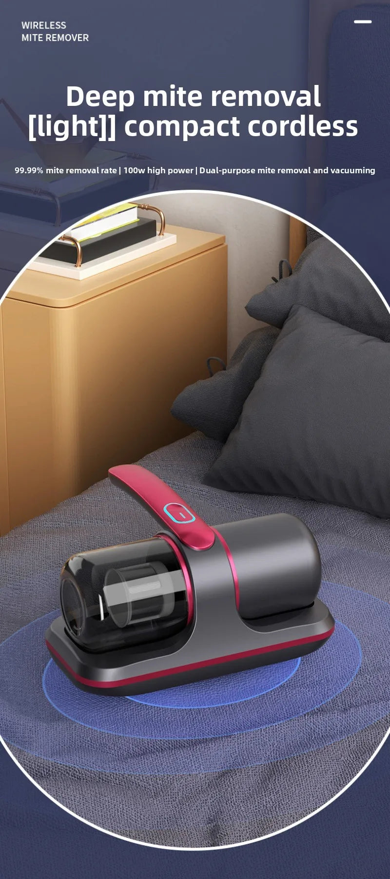 Mite Remover Household Bed Vacuum Cleaner Wireless Suction Bed Sterilizer Large Suction Remove Mites Pregnant Women and Children