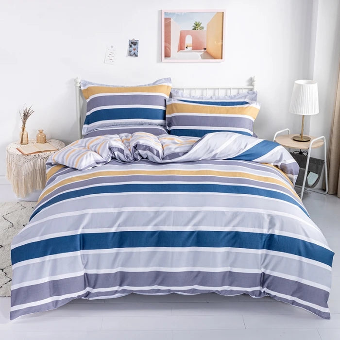 3PC 100% Cotton Duvet Cover Set Striped Printing 1PC Duvet Cover 2PC Pillowcase Cotton Soft Skin Friendly Bedding