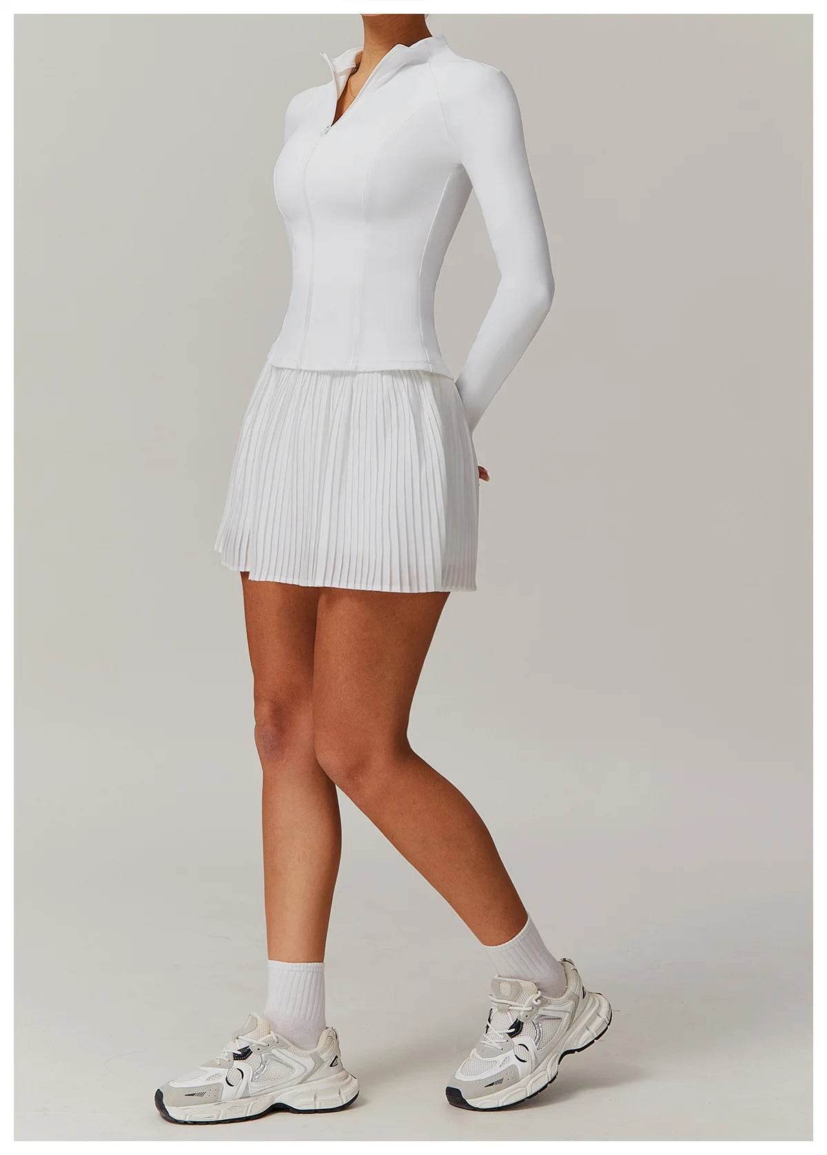 Yoga Sets Workout Sets for Women 2 Pieces Gym Suits Long Sleeved Outfits Zipper Fitness Jacket Running Short Skirt Sportswear - AIAZ