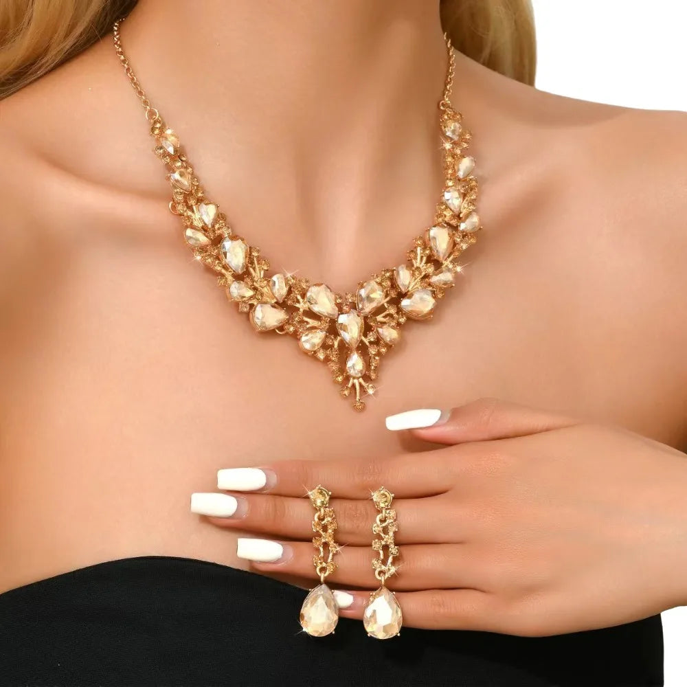 Fashion Crystal Bridal Necklaces Earrings Shining Elegant Rhinestone Jewelry Set Exquisite Necklace Earrings Set Banquet