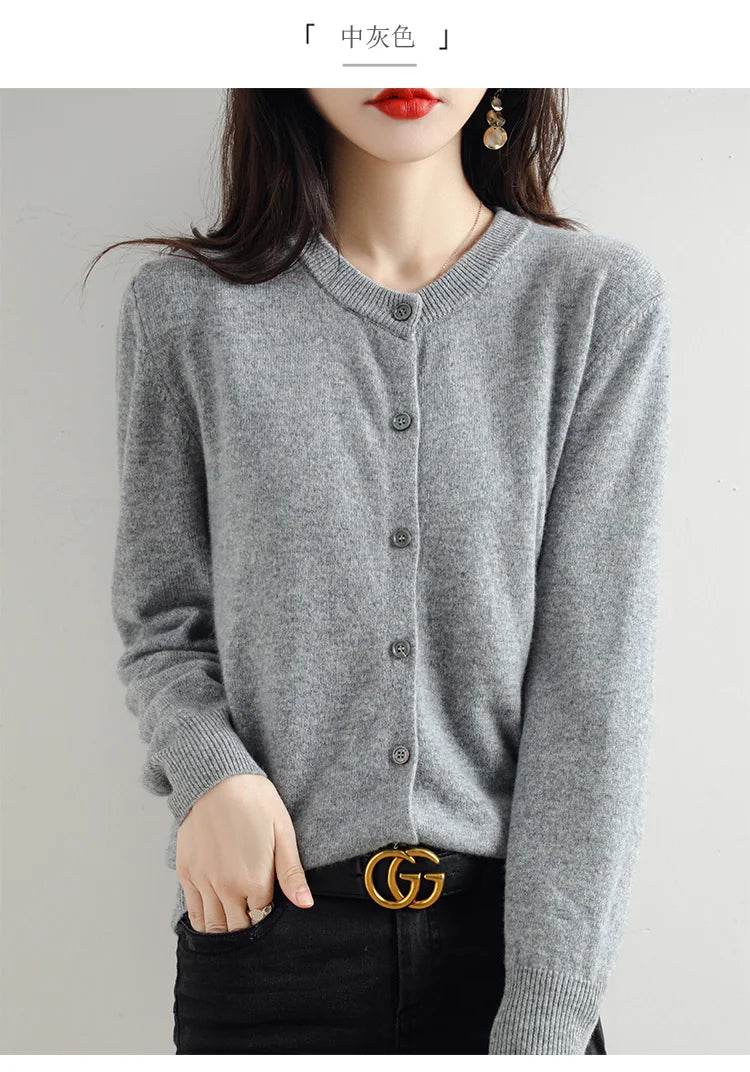 Knitted Cardigan Women's Sweater Autumn And Winter 2022 New Solid Color Coat Round Neck Short Long Sleeve Loose Korean Fashion - AIAZ