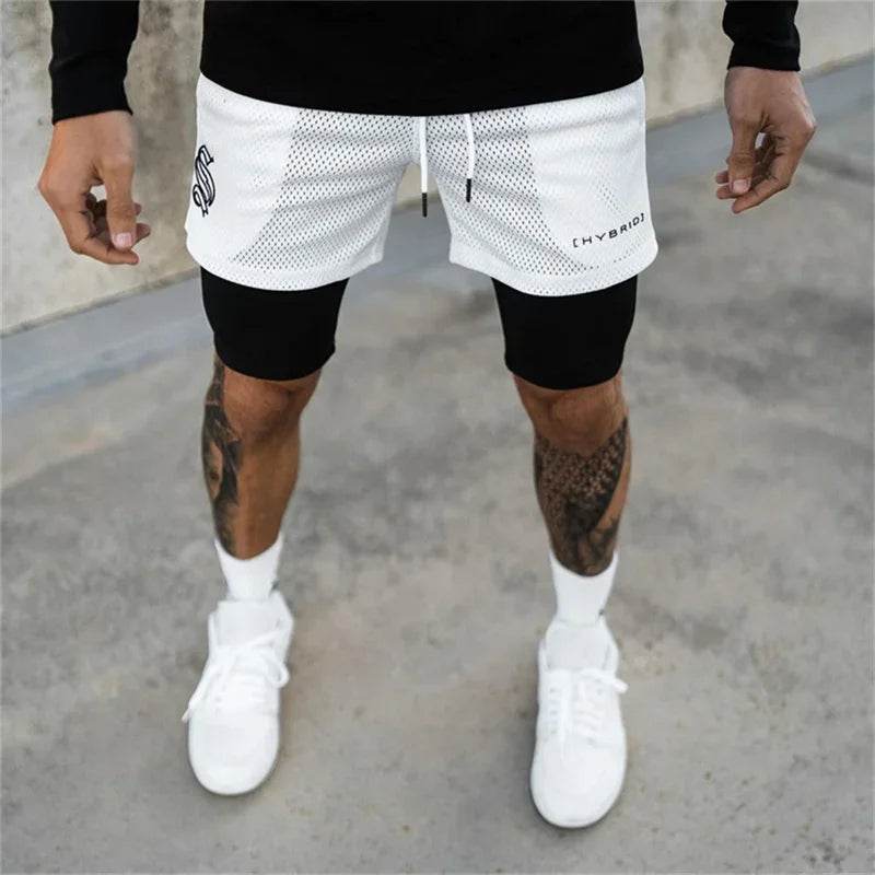 2025 summer mesh Sports Shorts Men Double-deck Jogging Running Shorts Men 2 IN 1 Mens GYM Shorts Fitness Workout Short Pants Man - AIAZ