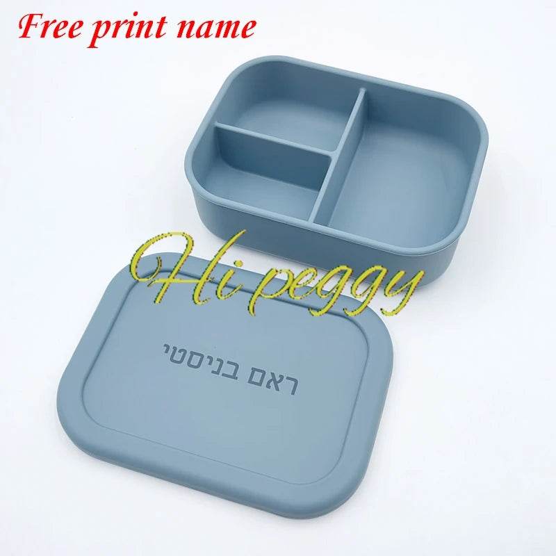 Personalized Name Lunch Box 3 Compartment Silicone Bento Box Portable Leak Proof Microwave Oven Lunch Box Picnic Food Container - AIAZ