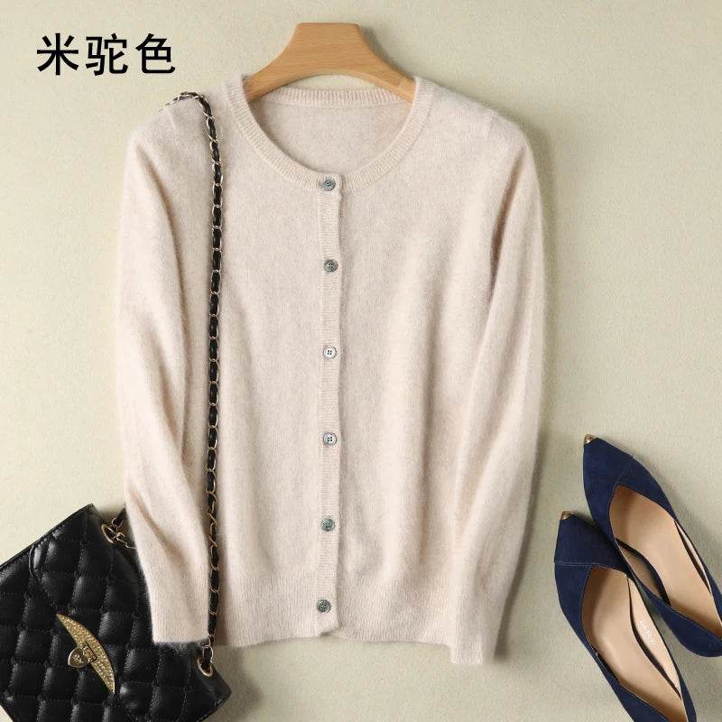 Women Cardigan Large Size Warm Pure Mink Cashmere Sweaters O-neck Loose Coat Female Sweater Ladies' Jacket Solid Knit Cardigans - AIAZ