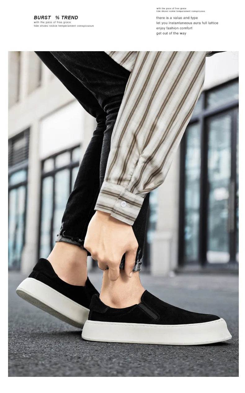 Men's shoes summer 2024 new low-top all-match nubuck leather sneakers lightweight slip-on slip-on shoes fashionable casual shoes - AIAZ