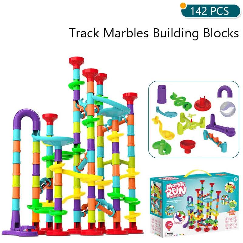 Marbles Run Catapult Track Building Blocks Slide Beads Educational Toys Children Gift Race Balls Toy Marble Track Race Set - AIAZ