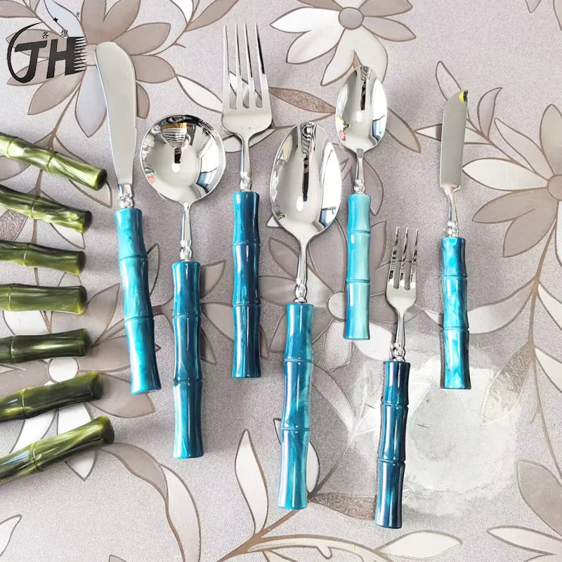 GH olive green acrylic handle 304 stainless steel cutlery cutlery cutlery spoon four-piece restaurant hotel set