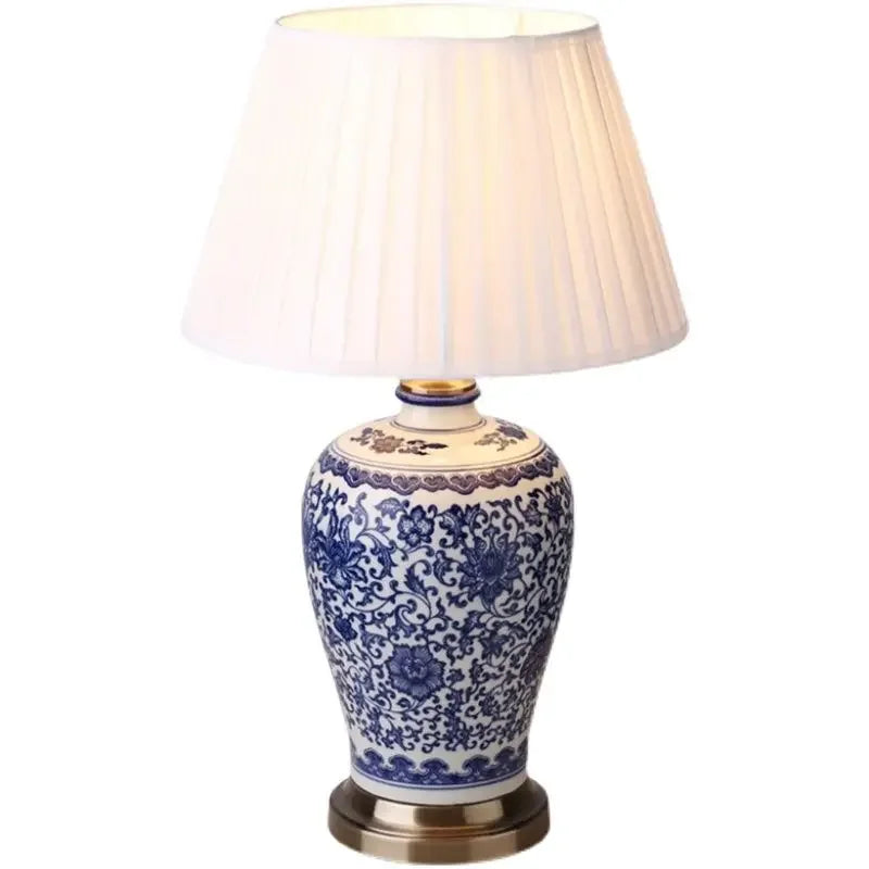 ANITA Modern Ceramics Table Lamps LED Dimming Chinese Blue And White Porcelain Desk Light for Home Living Room Bedroom