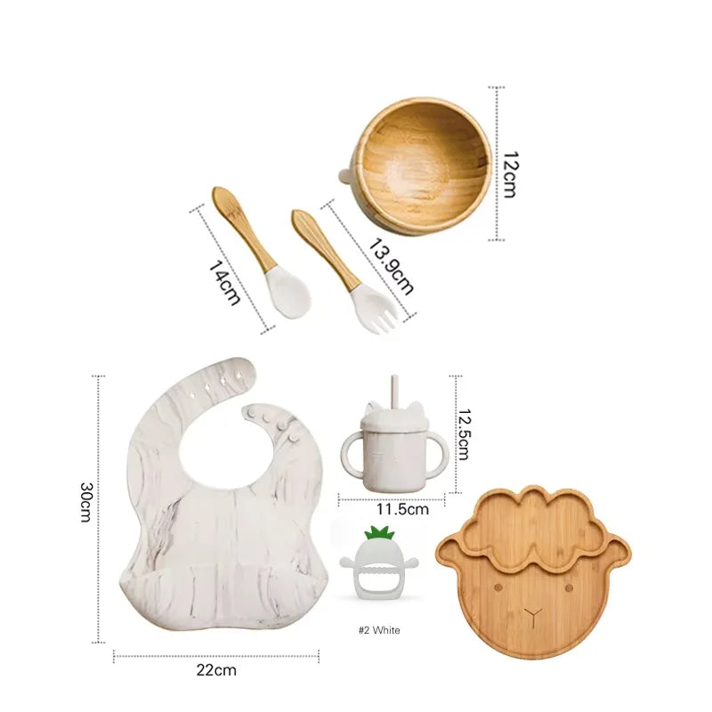 7pcs Silicone Baby Feeding Set Baby Feeding Supplies Kids Bamboo Dinnerware With Cup Children's Dishes Bowl Stuff Tableware Gift