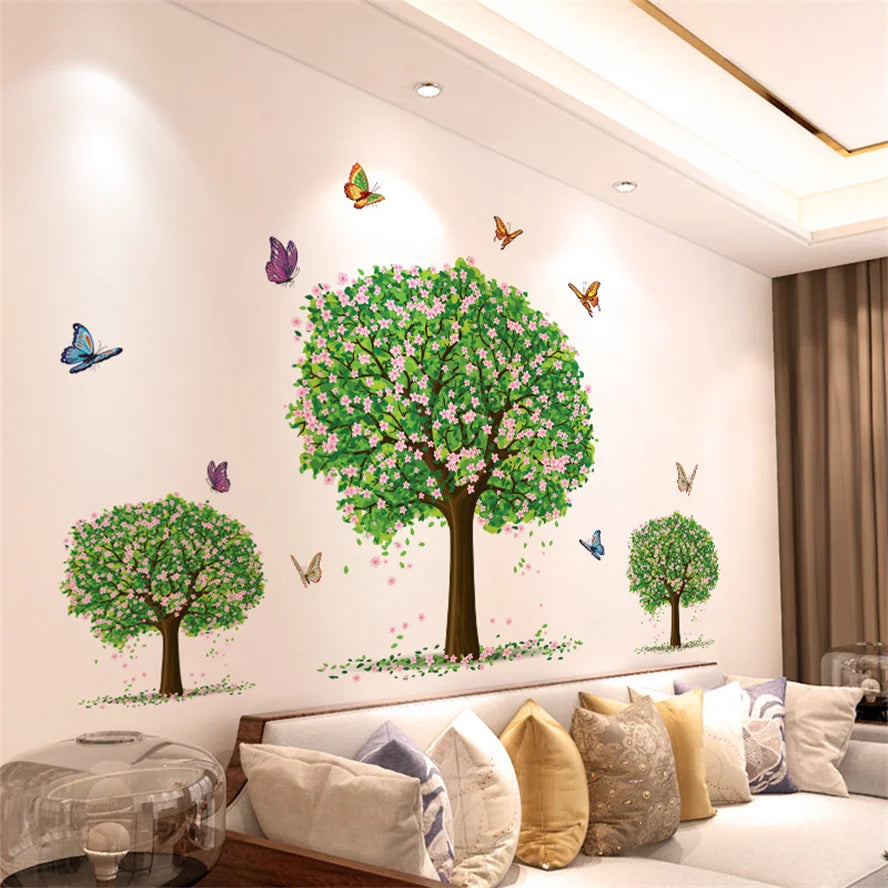 DIY Purple Lavender Living Room Wall Stickers Decor Self-adhesive Flowers Butterfly Wall Decals Mural Bedroom Home Decorations