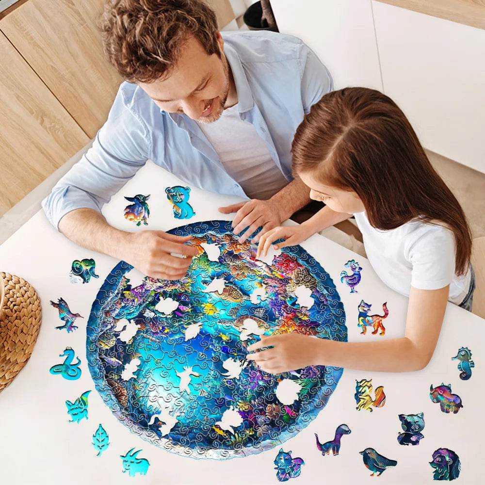 Ocean Wonders Wooden Puzzle - Unique Shape Animal Puzzle, Adult Relaxation Gift, Exquisite Boxed Set with Decorative Artworks - AIAZ